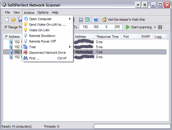 Network scanner actions